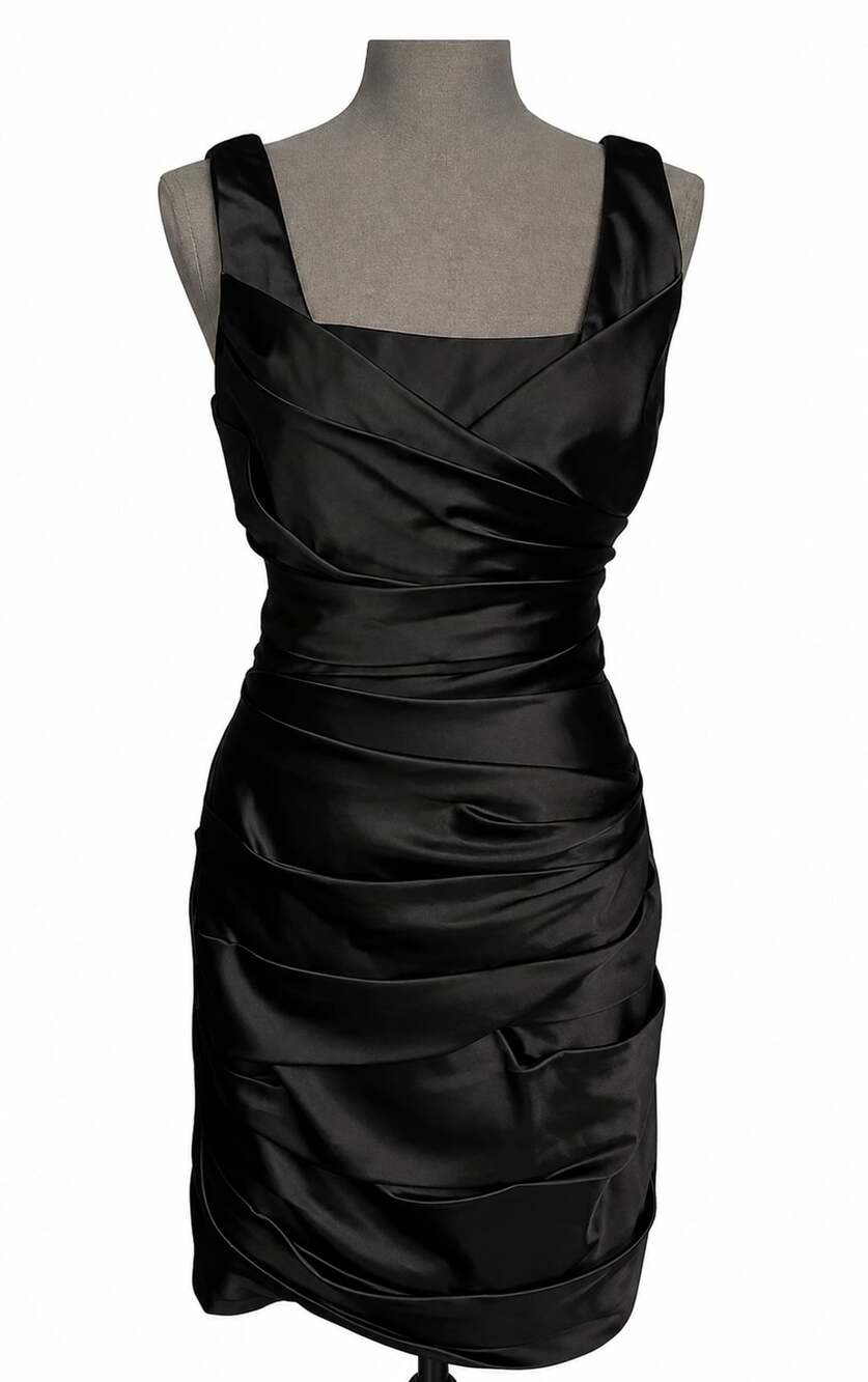 White House Black Market Black Ruched Satin Cocktail Sheath Dress Size 12